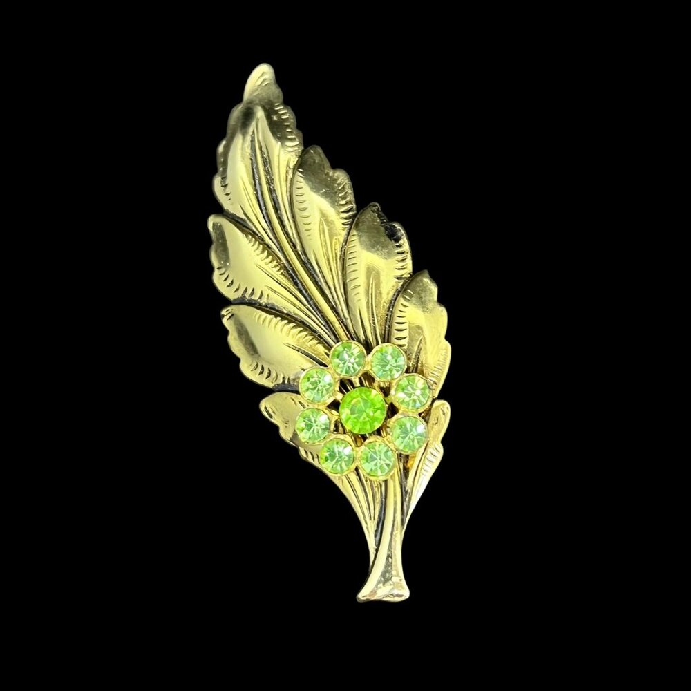 Vintage Lot Of Gold Tone And Rhinestone Leaf Brooches (3469) - Picture 3 of 9